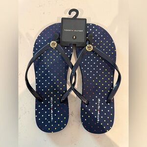 NWT women’s Tommy Hilfiger Navy Flip Flops with Polka Dots, size 9